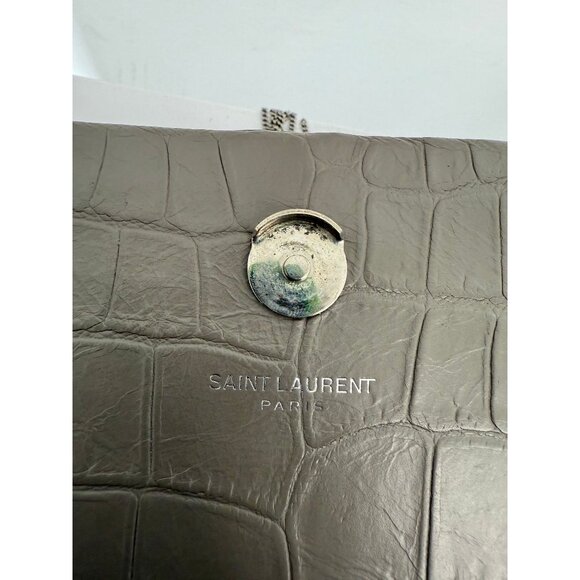 Yves Saint Laurent Kate Crocodile Embossed Leather Tassel Shoulder Bag Gray - Picture 8 of 9